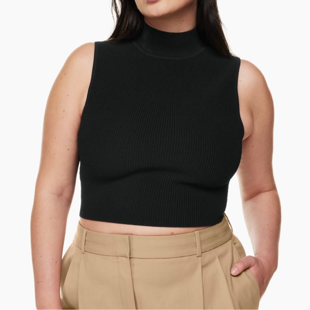 Aritzia Babaton Piet Sculpt Knit Black Mock Neck Tank